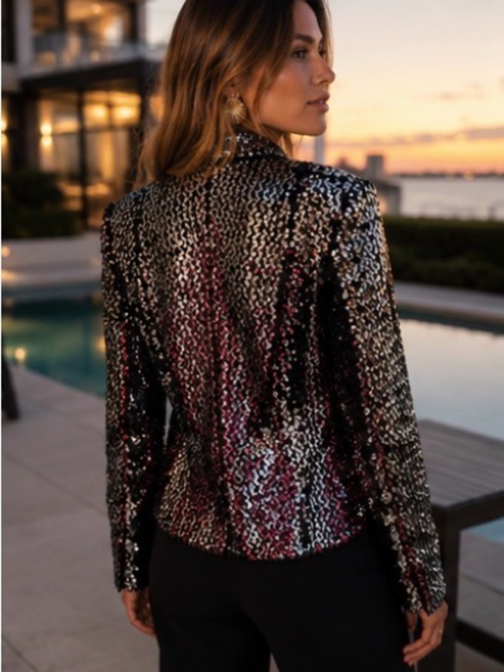St. John Black & Silver Sequin Blazer - Picture 7 of 7
